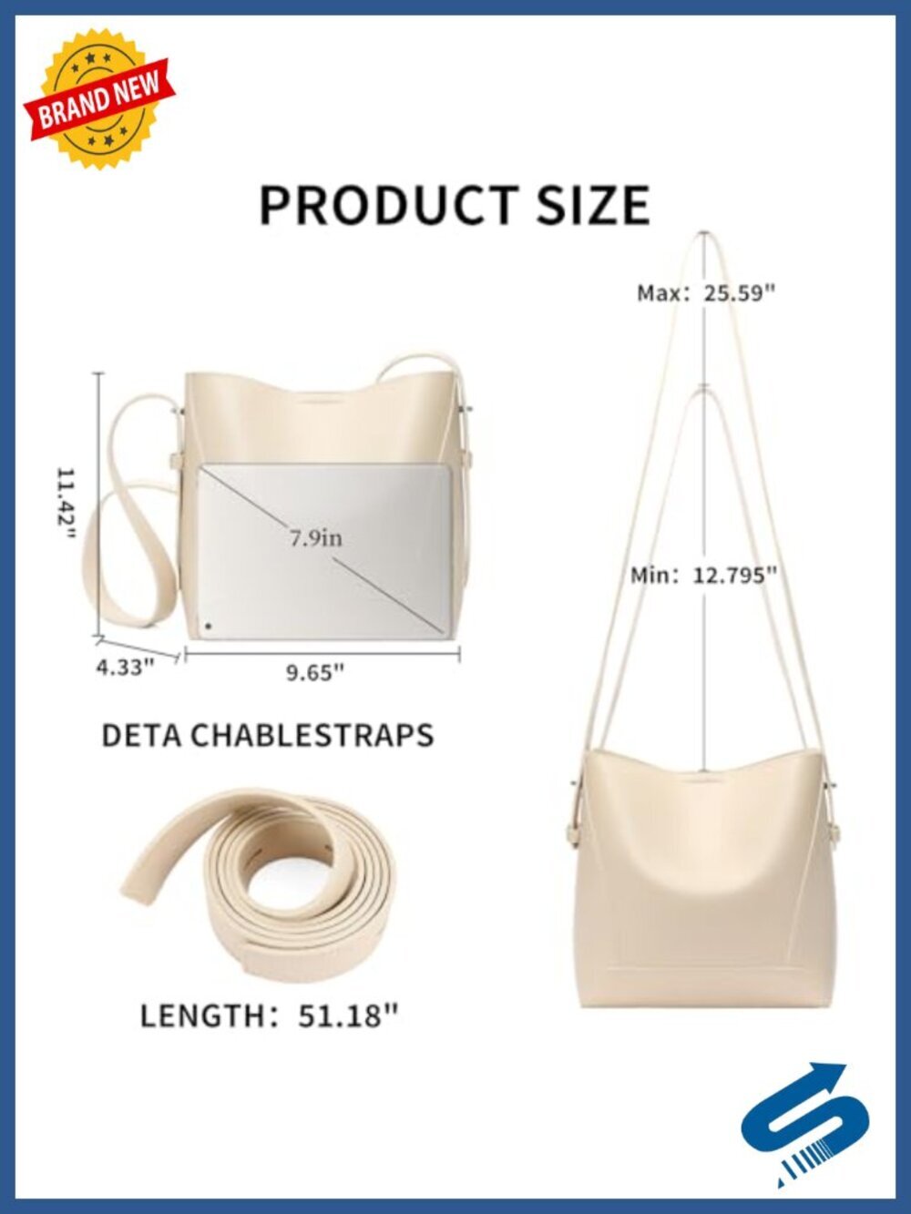 Vegan Leather Crossbody Bucket Bag with Adjustable Strap - Picture 4 of 6